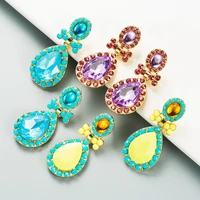 plain crystal bowknot teardrop drop earrings women 2021 fashion purple blue opal embellished flower water drop wedding jewelry