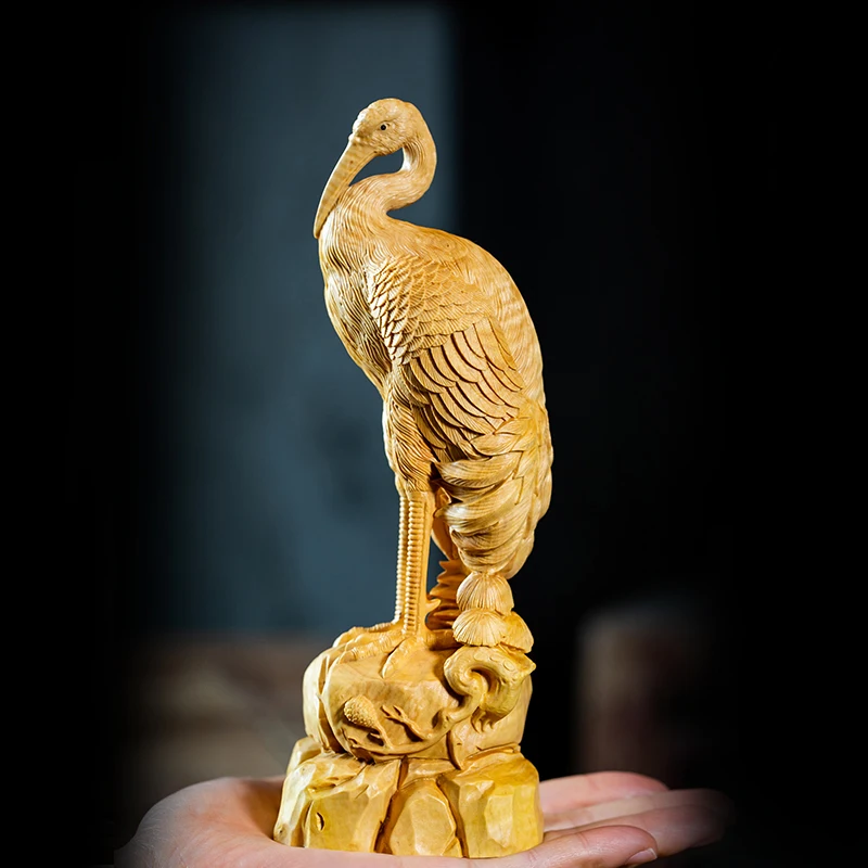 20 см кран долгий талисман Дерево маленькое животное деревянная статуя