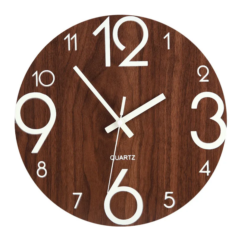 

Luminous Wall Clock,12 Inch Wooden Silent Non-Ticking Kitchen WallClocks With Night Lights For Indoor/Outdoor Living Room