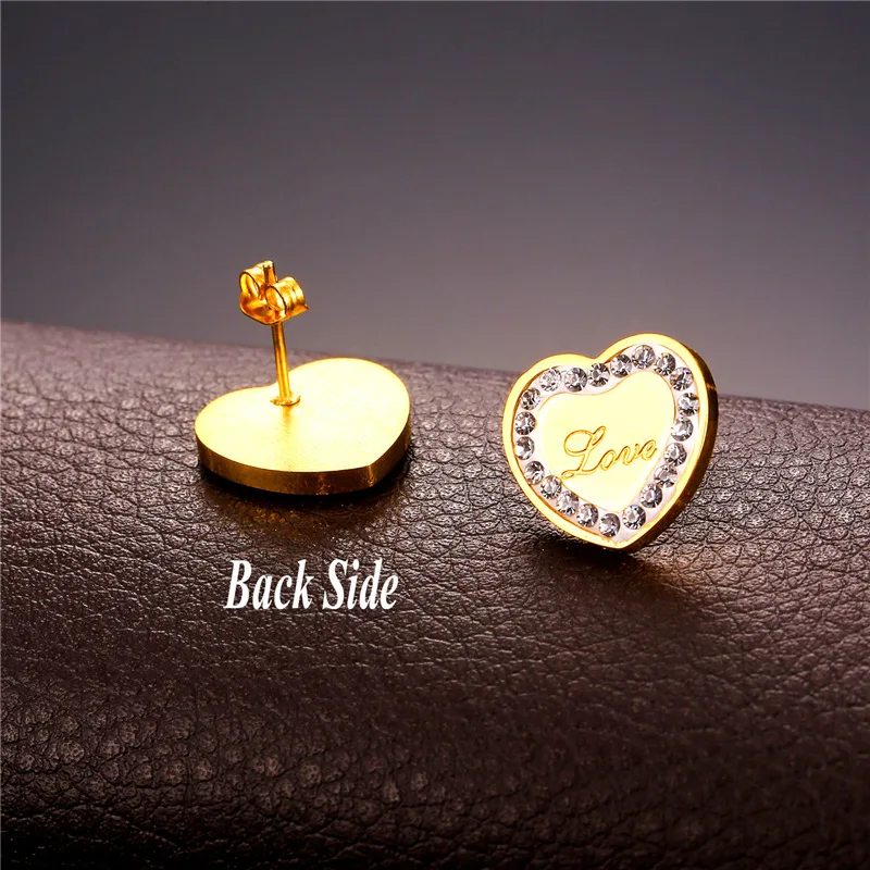 Collare Crystal Heart Jewelry Sets For Women Love Gift Gold Color Rhinestone Stainless Steel Stub Earrings Necklace S250 | Украшения и