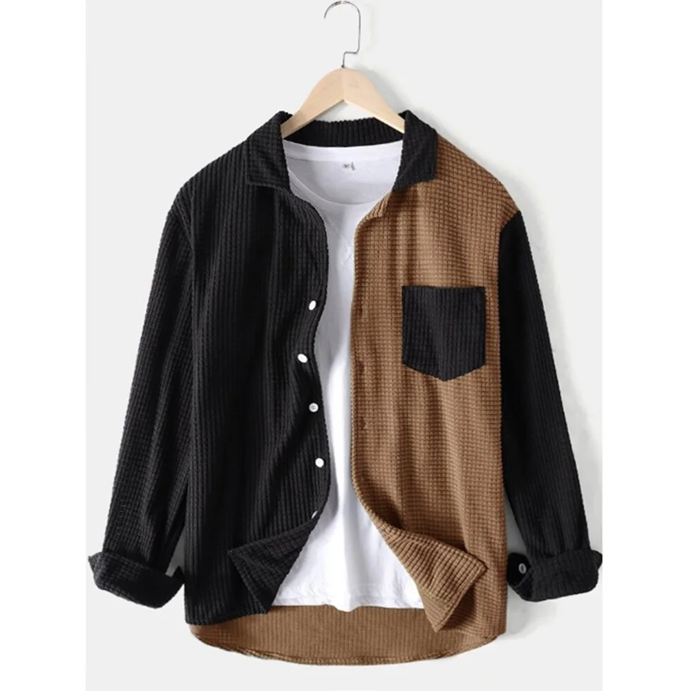 

Vintage Men Shirt Patchwork Autumn Casual Loose Long Sleeve Tops 2021 New Fashion Beach Daily T-Shirt Streetwear Male Clothes
