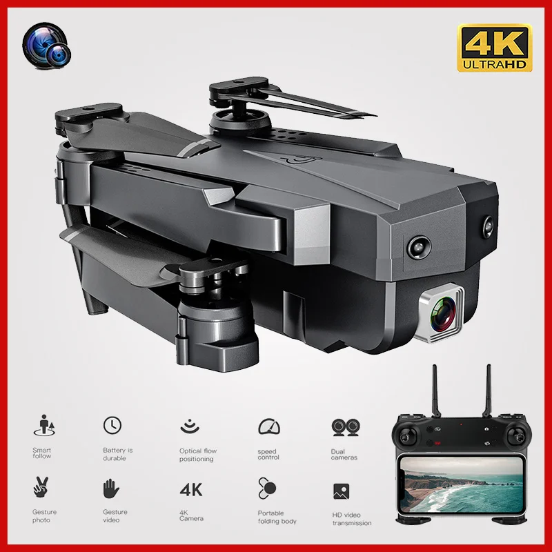 Wi Fi RC Drone 4K 1080P HD Двойная камера Дрон оптический поток складная антенна Квадрокоптер FPV беспилотники долгий
