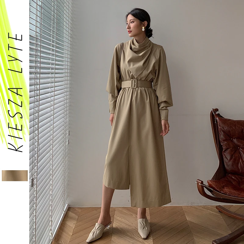 Женское платье с длинным рукавом летучая мышь подиумное хлопковое цвета хаки