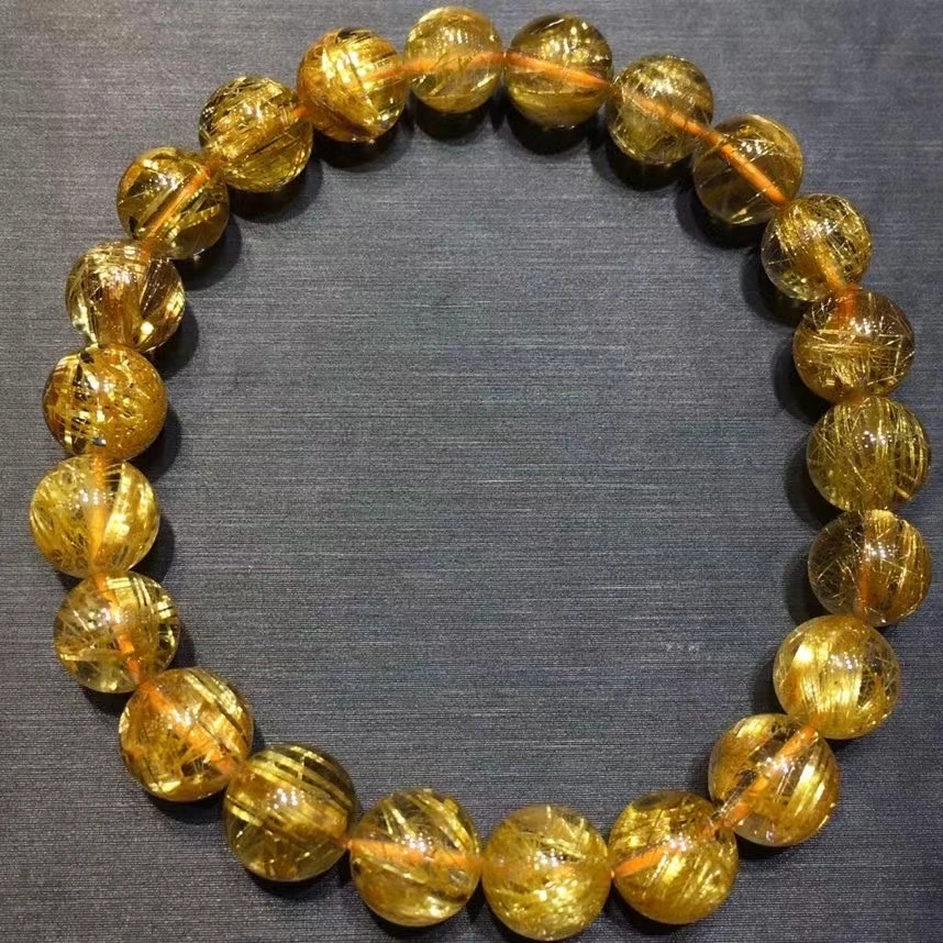 

Natural Gold Rutilated Quartz Bracelet Clear Round Beads 8.8mm Brazil Women Men Beads Wealthy Rutilated Stone AAAAAAA