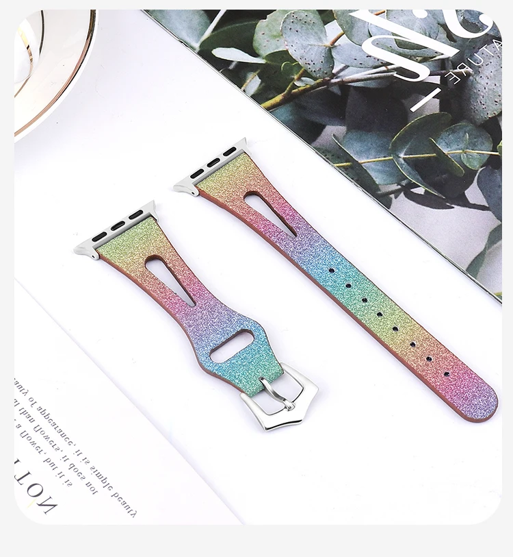 

Diamond Flash Leather Band For Apple Watch 42mm 44mm Shiny Glitter Women Bracelet Strap on iWatch Series 6 5 4 3 21 SE 38mm 40mm