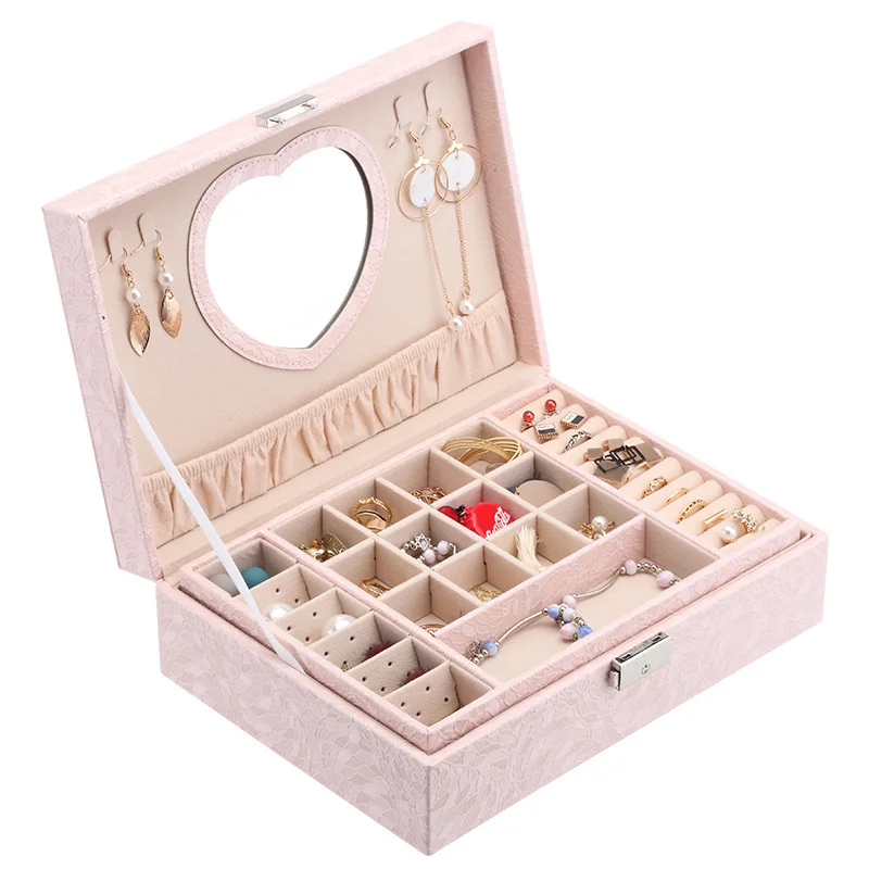 

Women's Jewelry Box Princess European Lock Jewelry Wooden Simple Earrings Large Capacity Heart Jewelry Storage Box