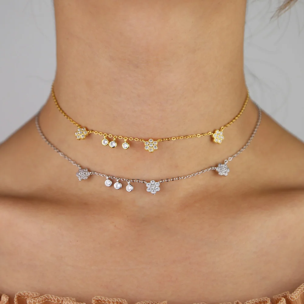 Весенние новые модные ювелирные изделия изящный cz милый цветок очарование колье