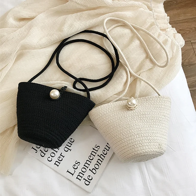 Маленькие соломенные сумки с жемчугом для женщин летняя сумка мессенджер на