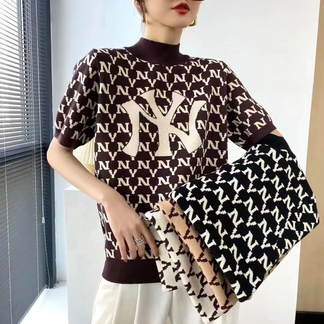 

New winter printed short sleeve half turtleneck sweater for women's 2020 top