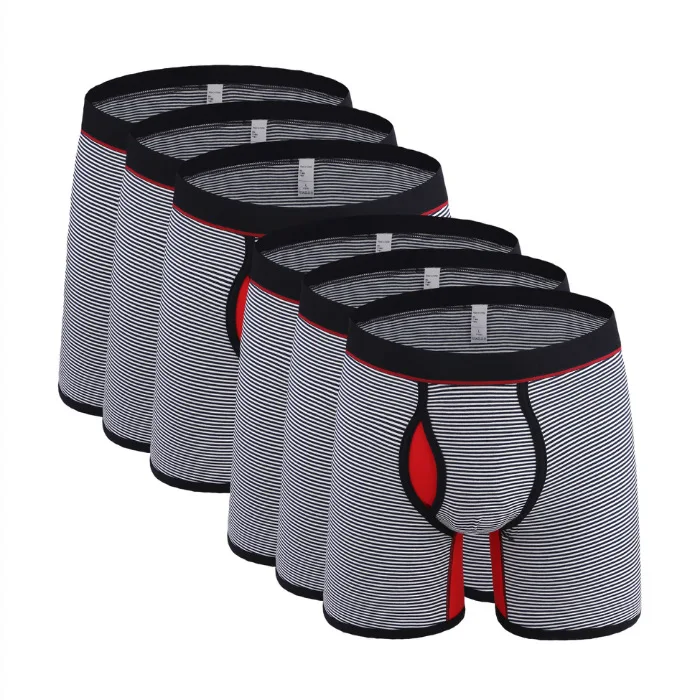 6Pcs 0710 B7 6 шт./лот,, полосатые боксеры для мужчин, хлопковое длинное нижнее белье, мужские трусы-боксеры, мужские трусы размера плюс, мужские трусы-боксеры - Цвет: 6Pcs 0710 B7