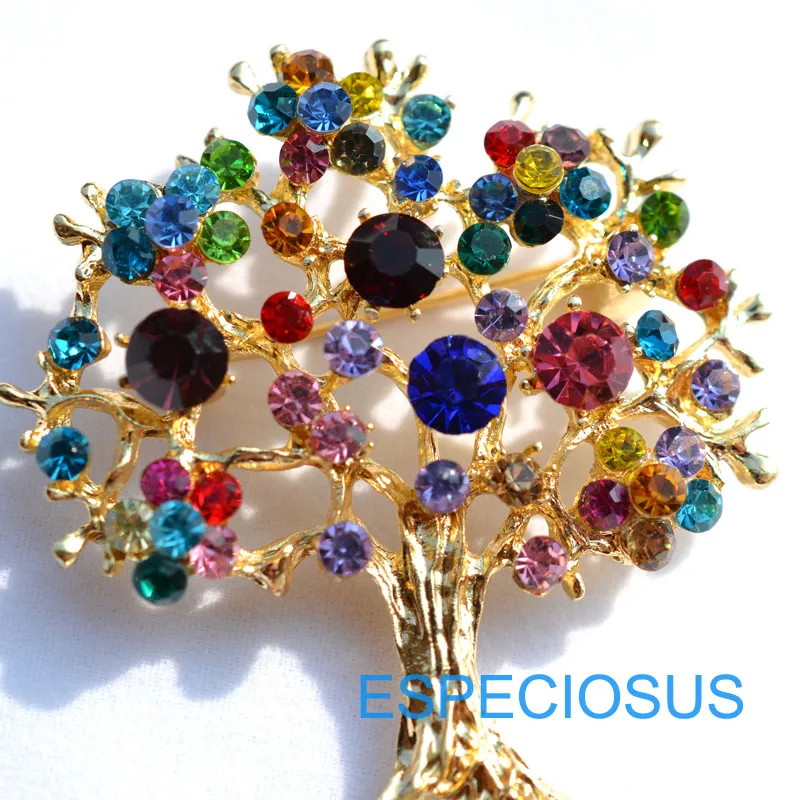 Милая бижутерия золотого цвета с желанием стразы в форме дерева женские