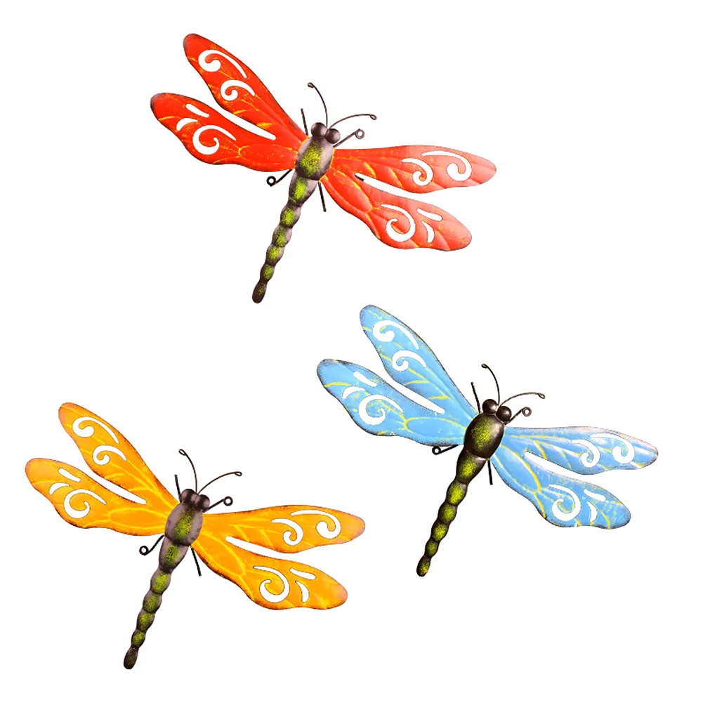 

3pcs Gift Iron Art Porch Balcony DIY Craft Home Wall Hanging Indoor Outdoor Metal Dragonfly Garden Decor Backyard Farmhouse Lawn