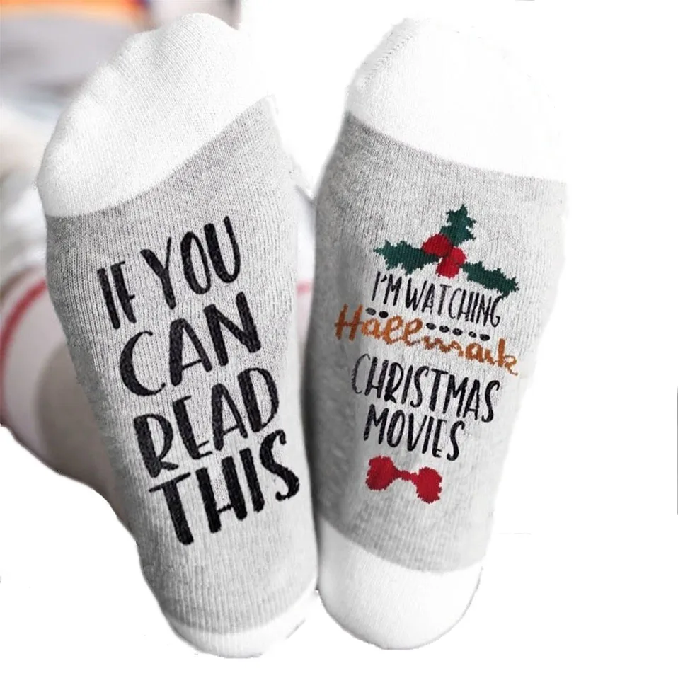 New Custom Wine Socks If You Can Read This Christmas Watching Movies Autumn Spring Winter Halloween Sock Year Gift | Женская одежда