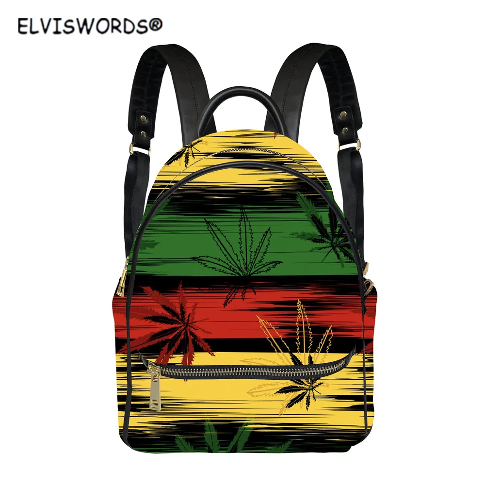 

ELVISWORDS Tropical Cannabis Leaf Women PU Backpack Casual Travel Shoulder Bag High Quality Durable School Bags mochila viaje