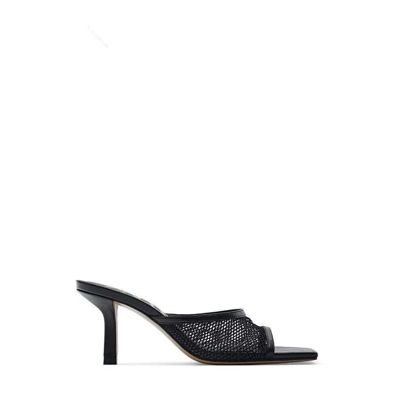 

same 2020 summer new women's shoes black square high heel fashion sandals thin heel