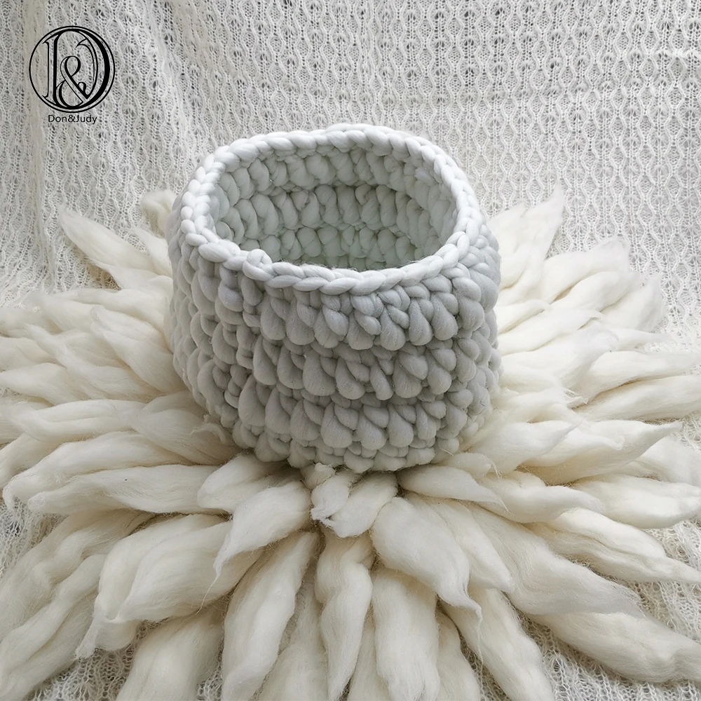 Don&Judy Diameter 65cm Wool Blanket + Basketry +150x100cm Backdrop Set Photo Newborn Blanket Background for Photo Shoot Prop