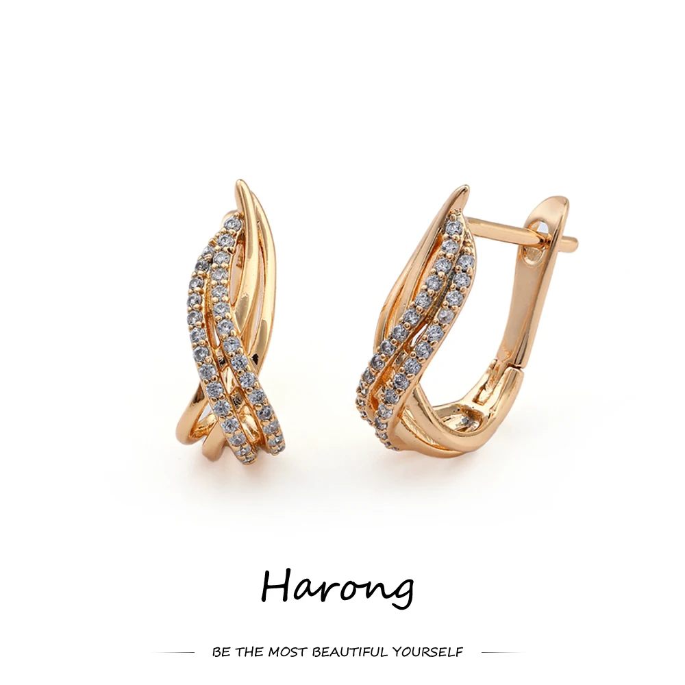 Harong Copper Geometric Inlaid Crystal Stud Earrings Vintage Gold Color Metal Jewelry Earrings for Wemen Wedding Party Gifts