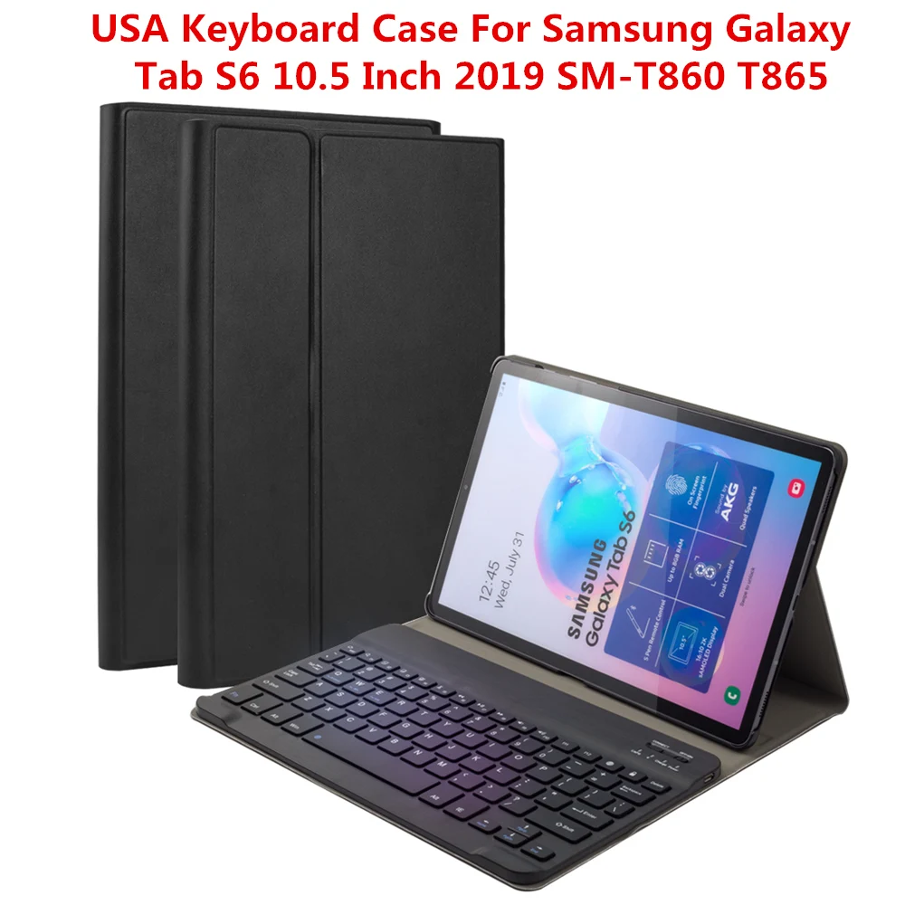US клавиатура чехол для Samsung Galaxy Tab S6 10,5 дюймов SM-T860 T865 чехол из искусственной кожи с откидной крышкой подставкой bluetooth-клавиатура для планшета чехол