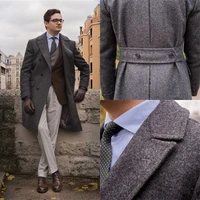 high quality wool men suits thick custom made men suits double breasted tuxedos peaked lapel blazer business formal long coat