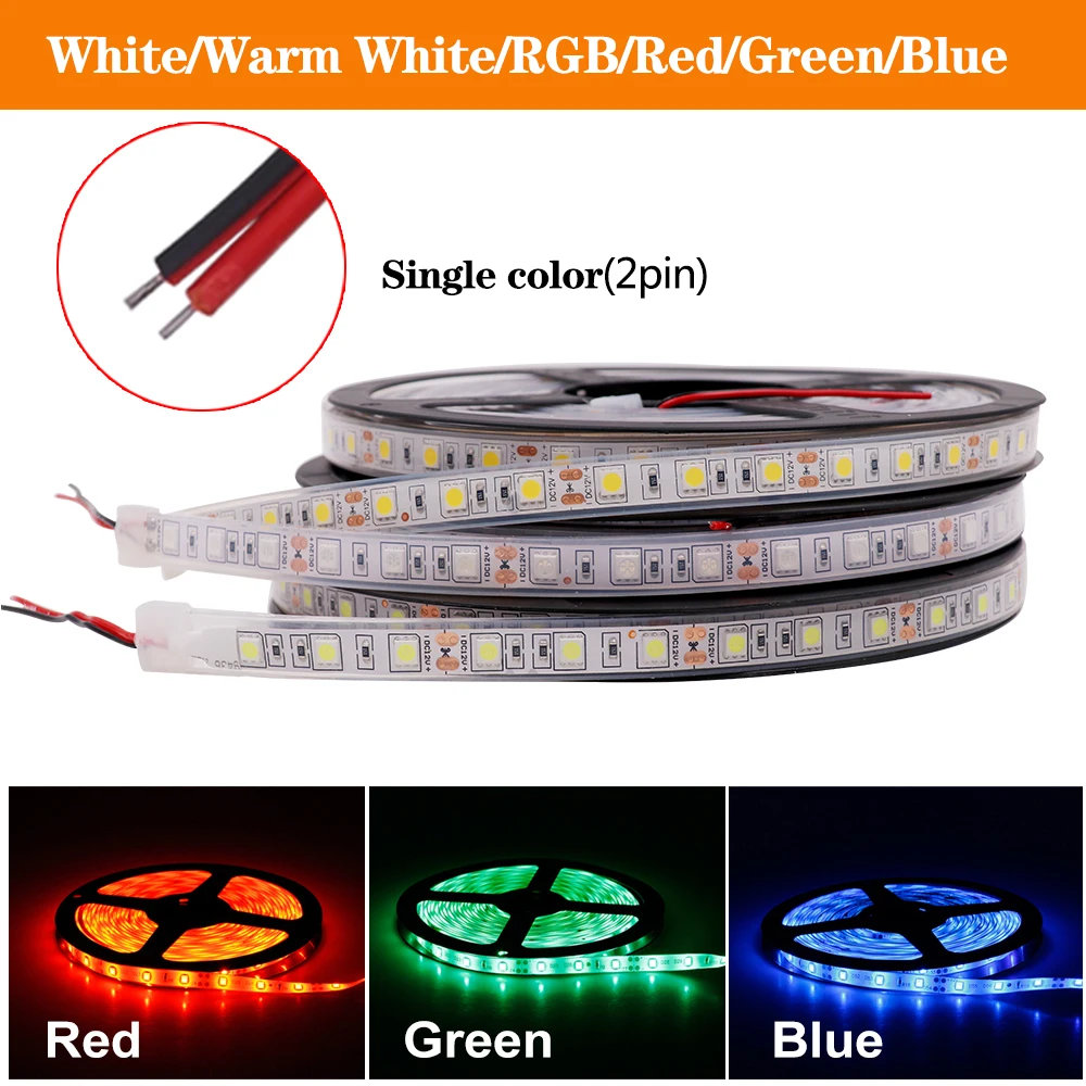 Светодиодная лента 5 м 12 В 5050 гибкая светодиодная e 60 светодиодов/M RGB/белый/теплый