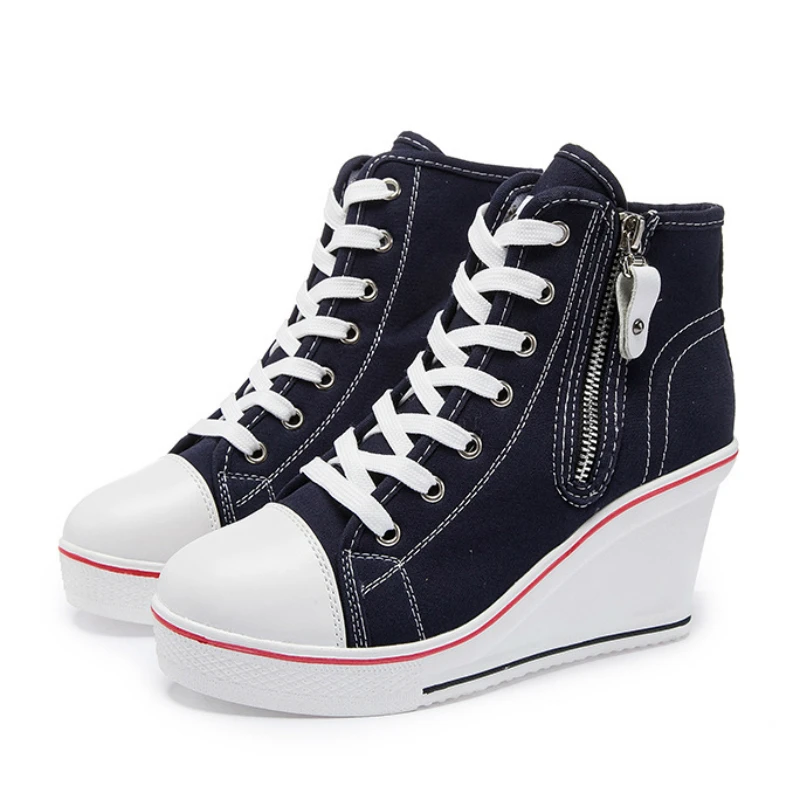 

Women Wedges High Top Platform Shoes Woman Casual Trainers Elevator Shoe High Heels Canvas Shoes Eur 35-43