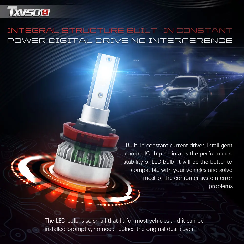 

2 pcs Mini H8 LED Lights COB Chips Car Headlight Bulbs 20000LM 6000K Super Bright 12V 110W Error Free Automobiles Lamps