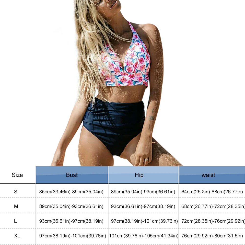 

Sexy Deep V Female Women Lace-up Bikini Set Floral Print Swimsuit Beachwear Beachwear Bikini Split Swimsuit Suit