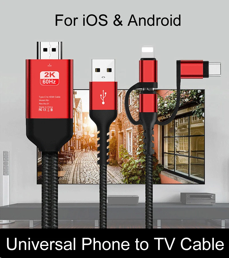 Адаптер для дисплея HDTV 2K 60 Гц 1080P HD кабель iPhone iOS Micro USB Type C Samsung S21 Huawei Android Smart Phone to