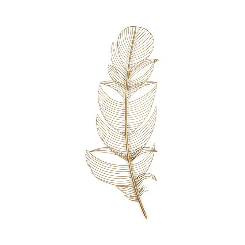 

LIVING ROOM TV BACKGROUND WALL DECORATION CREATIVE WALL HANGING GOLD FEATHER HANDMADE WROUGHT IRON WALL DECORATION