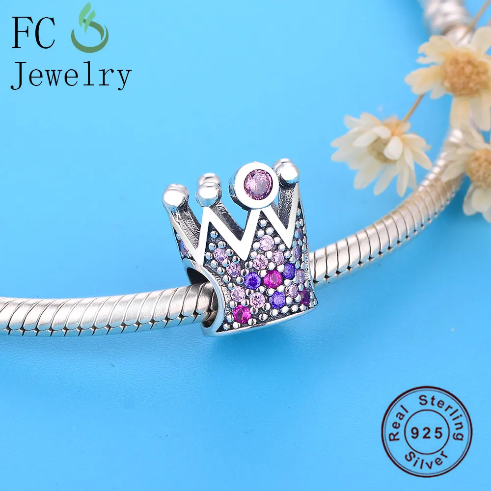 Шарм браслет из серебра 925 пробы с короной и кристаллами циркония|Бусины| |