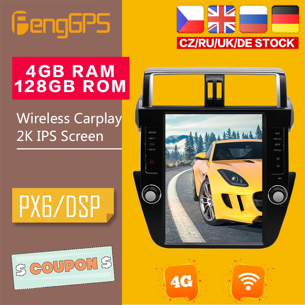 

GPS Navigation Android 9.0 For Toyota Land Cruiser Prado 150 2014-2017 Car Stereo DVD Player Radio PX6 4G+128G Multimedia Unit