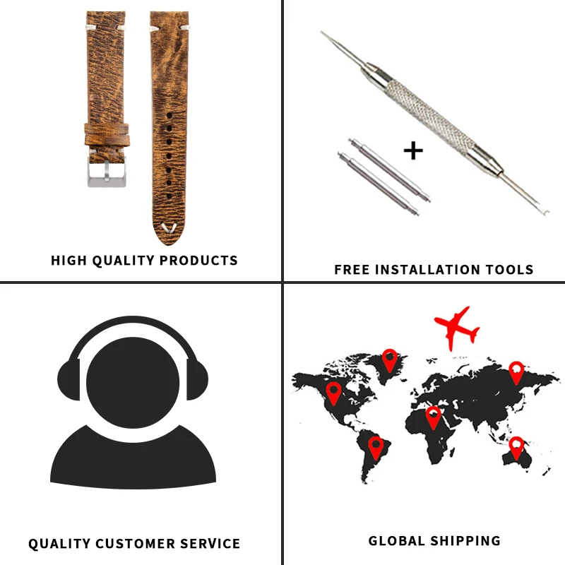 Винтажный ремешок для часов из натуральной кожи прошитый вручную