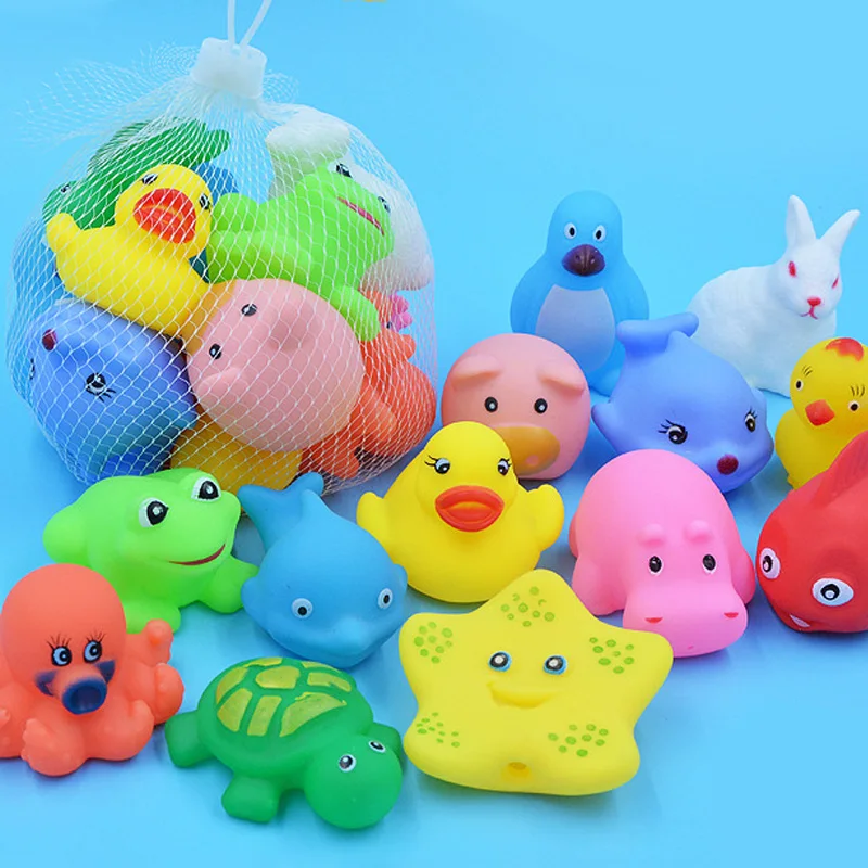10Pcs/set Baby Cute Animals Bath Toy Swimming Water Toys Soft Rubber Float Squeeze Sound Kids Wash Play Funny Gift