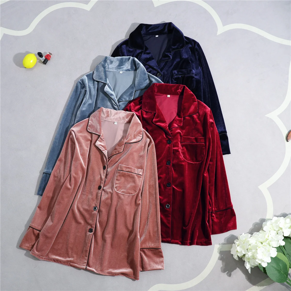 

Sleep Set Women 2PC Pajamas Suit Sleepwear Pijamas Warm Velour Homewear Soft Negligee Lounge Robe Gown Home Clothing Shirt Pants