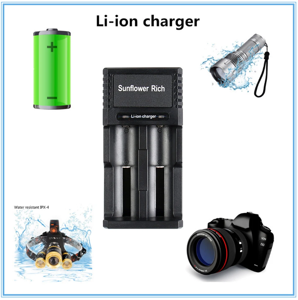 Acegreen 2 слота 18650 зарядное устройство для батарей Li-Ion 18650 16340 18500 26650 18350 литиевая батарея зарядное устройство светодиодный индикатор