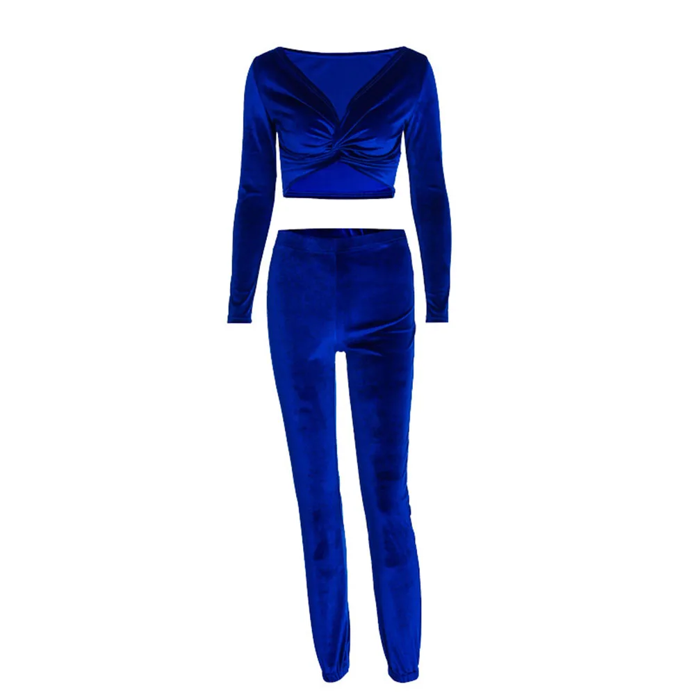 Бархатный женский комплект из 2 предметов Осенний обтягивающий топ с длинными