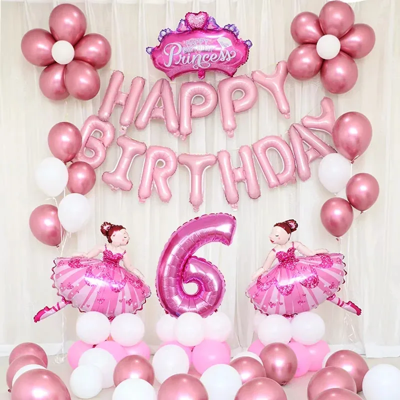 

69Pcs Pink Sparkles Ballerina Ballet Dancer Girls Foil Helium Balloons Birthday Party Baby Shower Decorations Supplies Globos