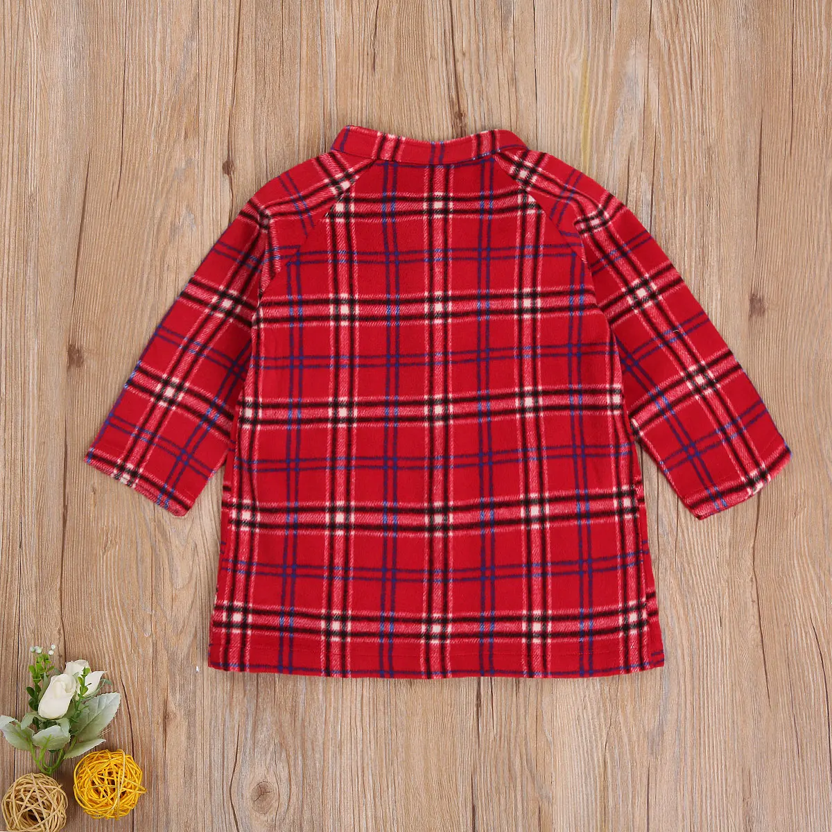 

Autumn Girls' Plaid Jacket Coat Children's Top Stand Collar Red Check Bow Snap Button Pocket for Kids 2-6Years