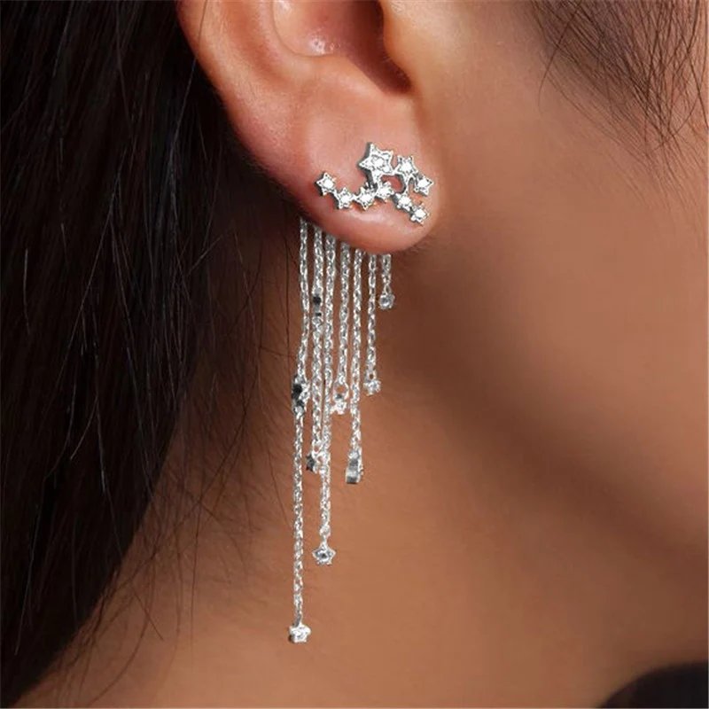 

Fashion Drop Earrings Stylish Pendante Girl Star Streamlined Long Tassel Women Earrings Gold/ Silver Color Jewelry
