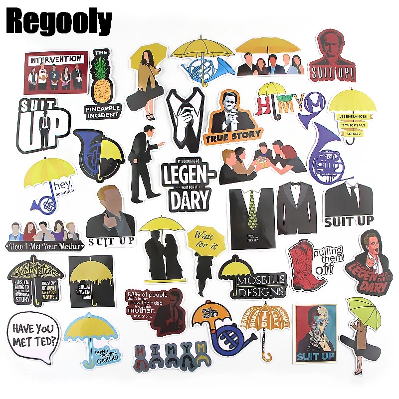 

37pcs How I Met Your Mother Cartoon Animation Sticker ForComputer Motorcycle Skateboard Guitar Toy Game Machine Children Gift