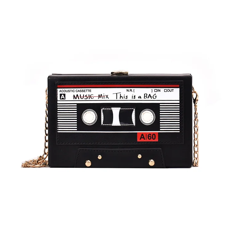 

2021 Women Shoulder Bag New Tape Recorder Women's Bags Cute Funny Cartoon PU Leather Chain Crossbody Bag Female Day Clutches Q5
