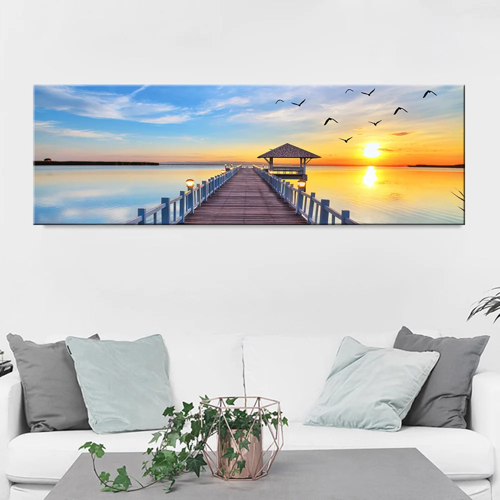 Пейзаж печать на холсте картины закат и восход солнца Пирс скандинавский морской