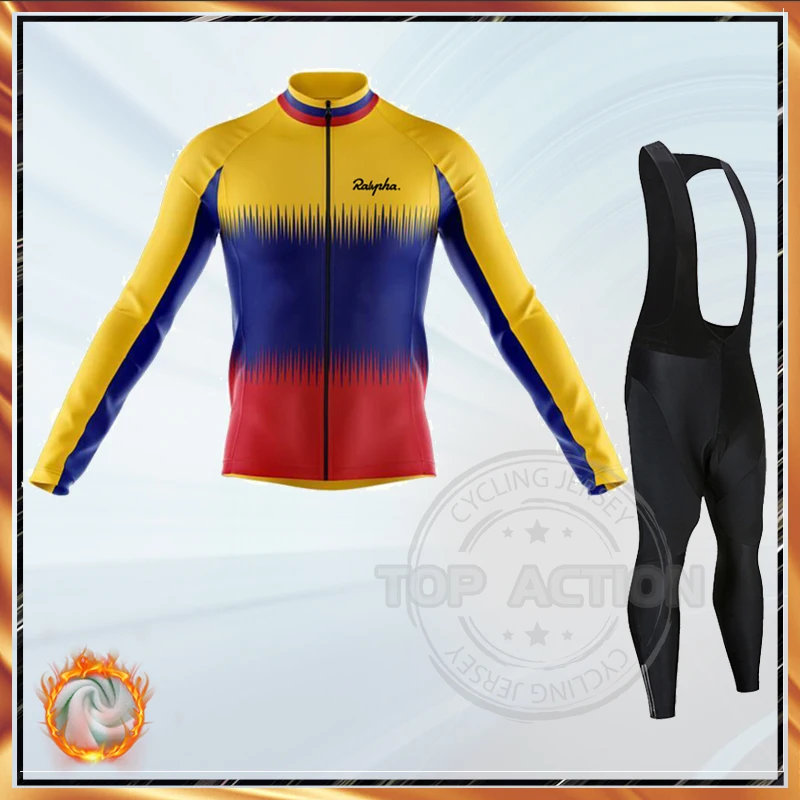 

Ralvpha New 2021 Winter Thermal Fleece Cycling Jersey Set Men's Outdoor Riding MTB Ropa Ciclismo Bib Pants Set Cycling Clothing