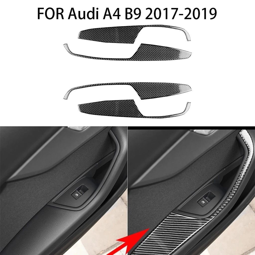 

Украшение салона автомобиля из углеродного волокна, украшение панели подлокотника двери, подходит для автомобильных наклеек Audi A4 B9 (2017-2021),