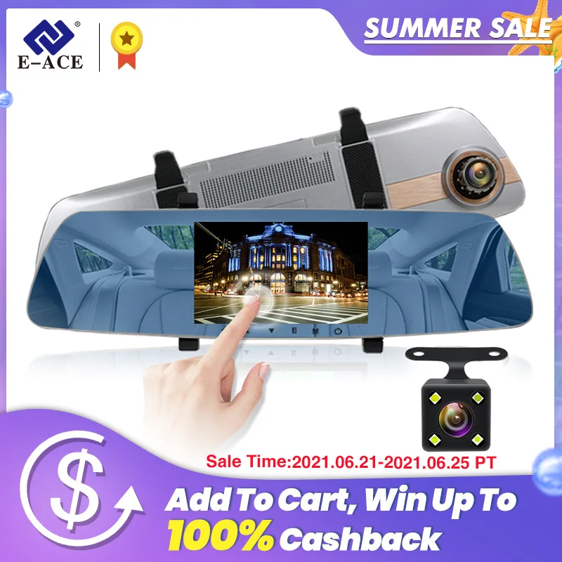 E ACE Автомобильный видеорегистратор FHD 1080P Зеркало заднего вида g сенсором DashCam