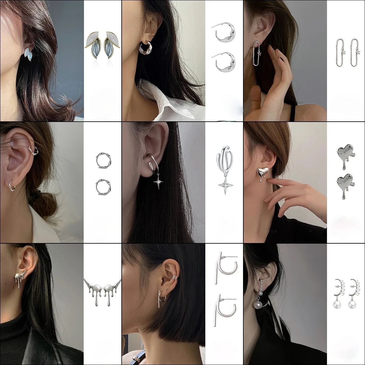 

Origin Summer Statement Hollow Love Heart Irregular Leaf Star Dangle Earring for Women Pearl Little Bear Metal Earring Jewelry