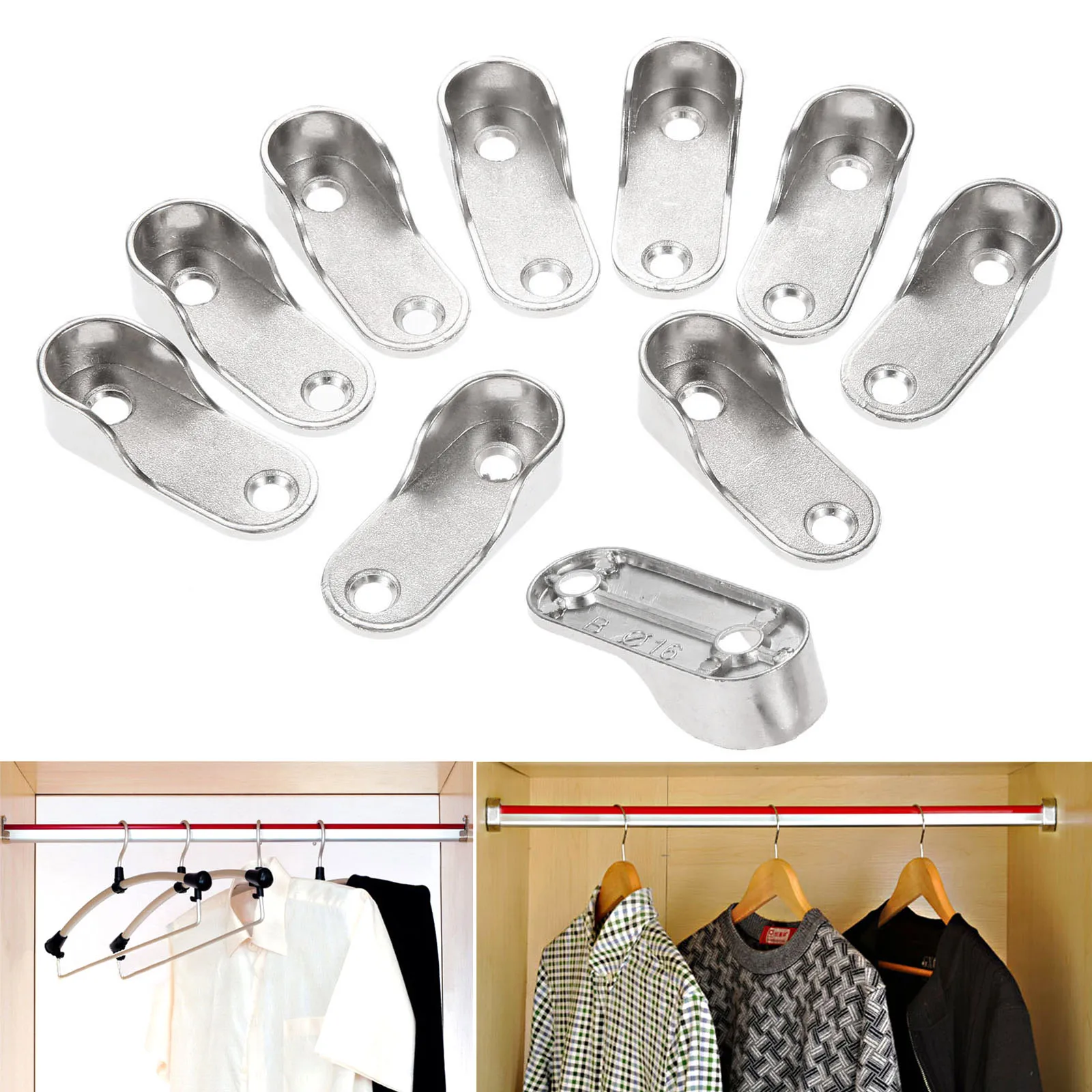 

2Pcs Wardrobe Clothes Tube Support Closet Rod Pole End Bracket Thickening Holder Zinc Alloy