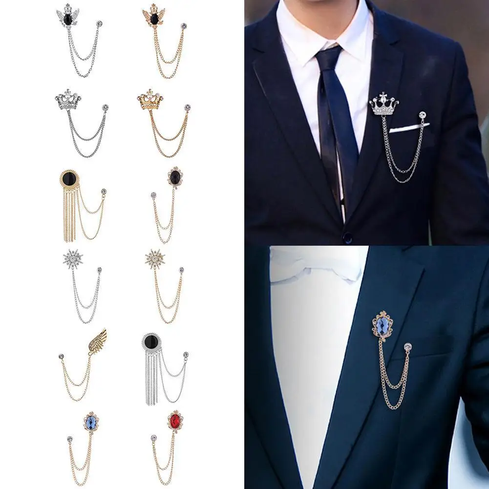 

Trendy Men's Black Tassel Suit Brooch Shirt Collar Pin Fashion Accessories Suit Dress Corsage European and American Suit Brooch