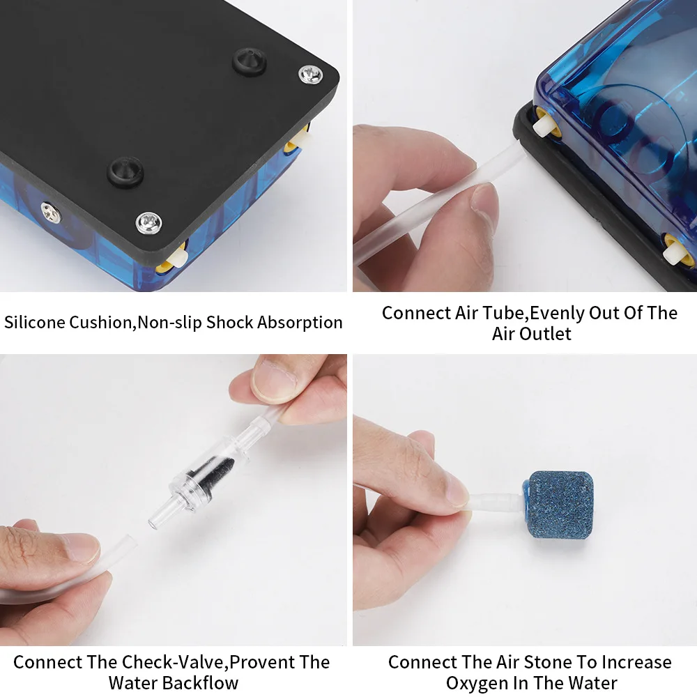 Aquarium Fish Oxygen Air Pump Single/Double Outlet Transparent Mute with Antiskid Foot | Pumps &amp Accessories