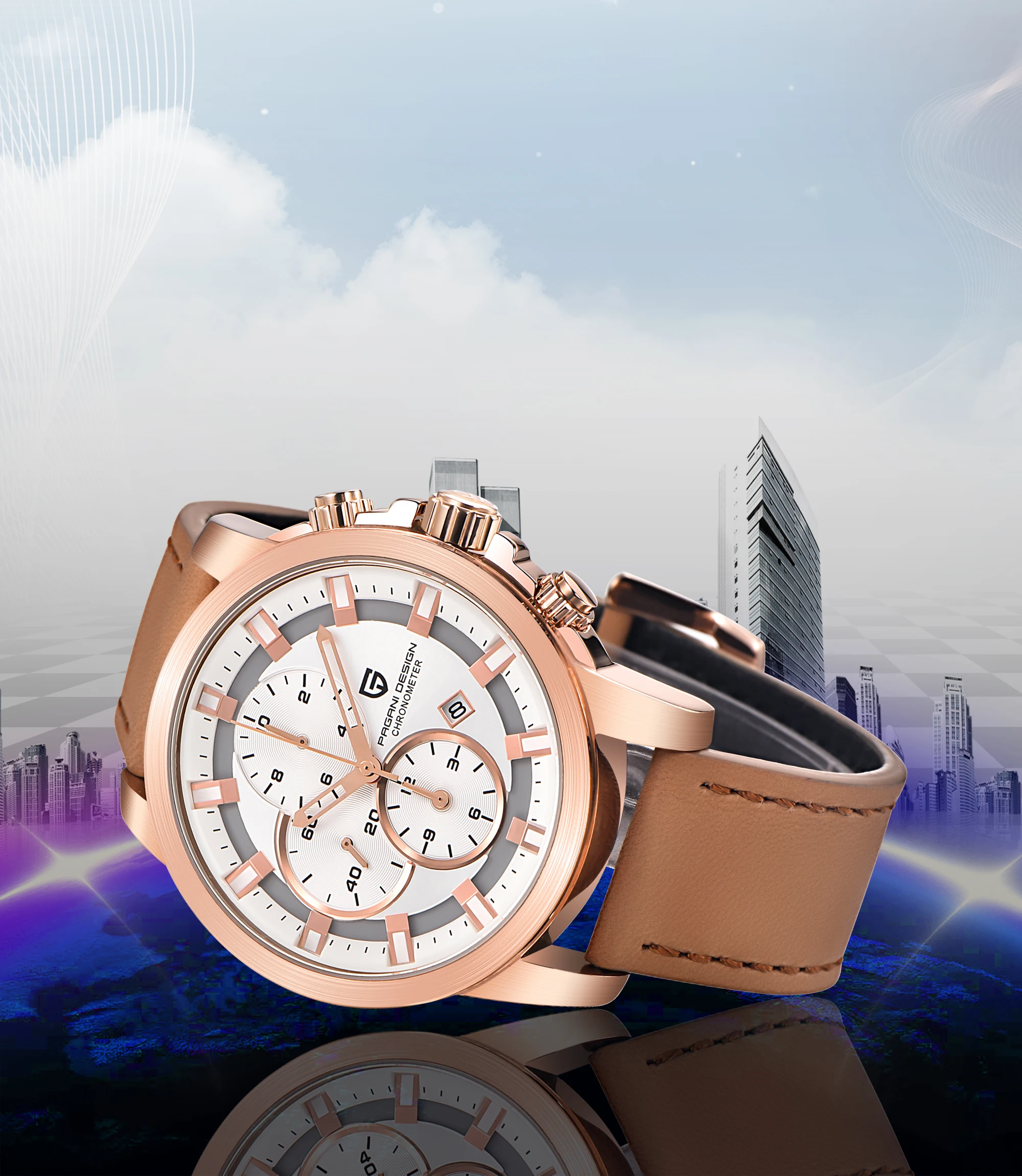 PAGANI Дизайн Топ кварцевые мужские часы календарь хронограф Позолоченные